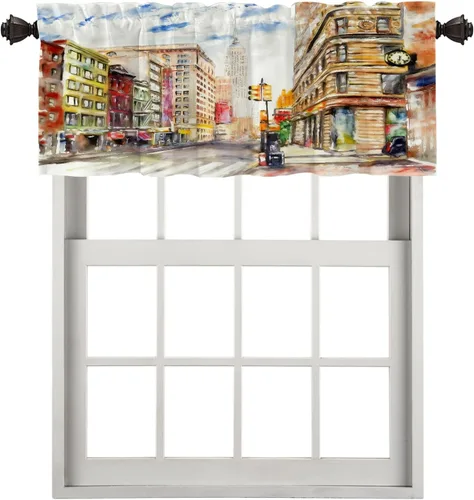 Miniatura 45 de Cortinas opacas de cocina con pintura al óleo de Europa rosa y negra para ventanas, cenefas opacas modernas de torre Eiffel de poliéster multicapa