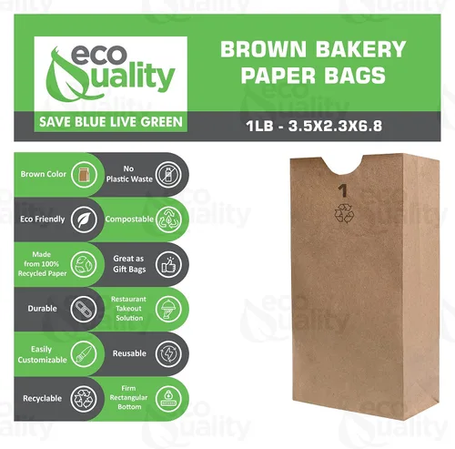 Miniatura 2 de EcoQuality 100 mini bolsas de papel kraft marrón (1 libra), pequeñas bolsas de papel para almuerzo, aperitivos pequeños, bolsas de regalo