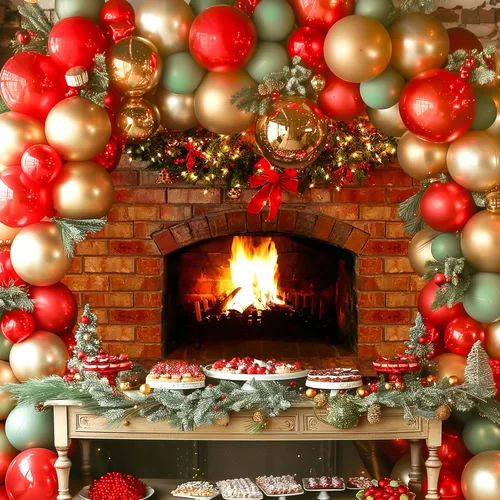 Miniatura 2 de Telón de fondo de chimenea de Navidad para fotografía de 7 x 5 pies, decoración de chimenea de ladrillo rojo para fiestas de Navidad, fondo