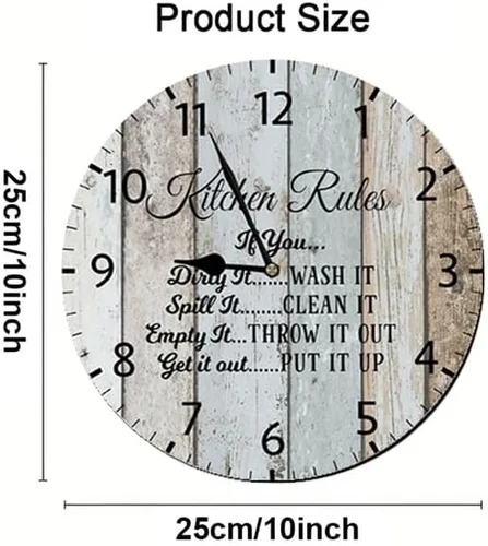 Miniatura 6 de Reloj de pared de madera vintage con diseño de reglas de cocina, funciona con pilas, no hace tictac, reloj de 10 pulgadas, reloj de madera rústico