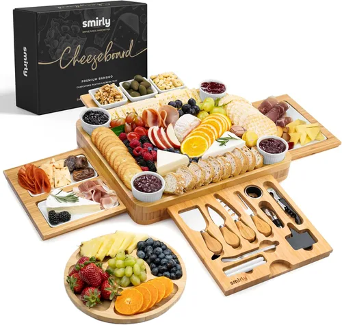 Miniatura 7 de Smirly Juego de tablas de charcutería, tabla grande de queso de bambú para servir, regalos de inauguración de la casa, regalo de boda y despedida