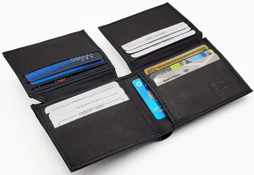 Miniatura 7 de AG Wallets Tarjetero de cuero para hombre con ventanas de identificación dobles abatibles, Negro -, Cartera plegable