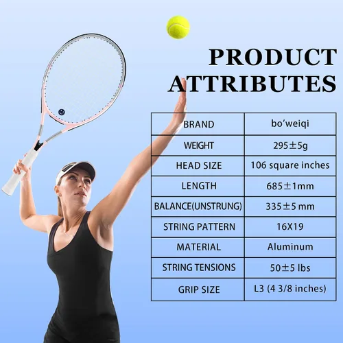Miniatura 4 de bo'weiqi Juego de raquetas de tenis recreativas de 27 pulgadas para 2 jugadores, raquetas de tenis ligeras preencordadas para principiantes, incluye