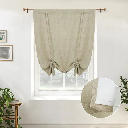 Miniatura 17 de DriftAway - Cortinas de Lino con Doble Capa, Blackout, de Atar, con Aislaje Térmico, Totalmente Forradas, Estilo Globo Romano, para Baño, con Lino