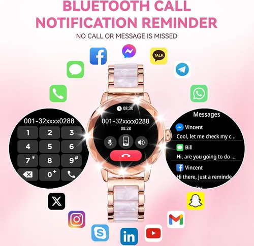 Miniatura 3 de Reloj inteligente para mujer con llamada de marca/respuesta, reloj de fitness ajustable de 1.2 pulgadas con monitor de sueño de frecuencia cardíaca