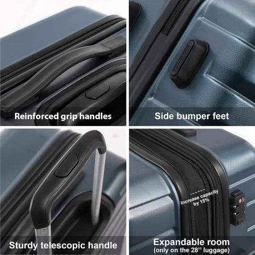 Miniatura 4 de COOLIFE Maleta extensible para equipaje PC ABS TSA Lock Spinner Llevar en juegos de 3 piezas, Azul, moldeado