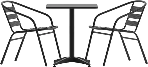 Miniatura 5 de Flash Furniture Juego de mesa cuadrada de aluminio para interiores y exteriores de 23.5 pulgadas con 2 sillas traseras de listones