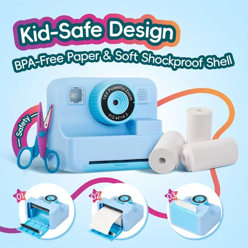 Miniatura 4 de Cámara de impresión instantánea para niños, cámara de video selfie de 1080P con kit de diario de bricolaje, más de 200 accesorios, regalos