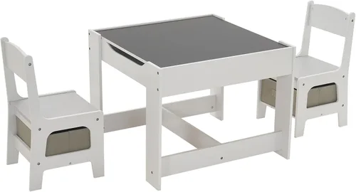 Miniatura 9 de Karl home Juego de mesa y silla 3 en 1, mesa de actividades con almacenamiento, silla de escritorio de madera para niños de 1 a 3 años, mesa