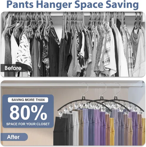 Miniatura 2 de Paquete de 3 perchas para faldas y pantalones con clips, organizador de leggings para colgar en el armario con 10 clips con capacidad para 30