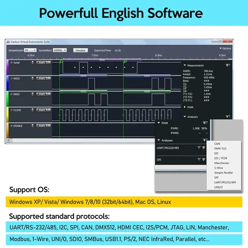 Miniatura 3 de Analizador Lógico USB LA2016 16 Canales 200MHz 1G Memoria con Software PC en Inglés Portátil de Alta Velocidad Soporta I2C SPI CAN UART para Windows