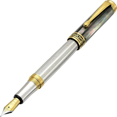 Miniatura 15 de Xezo Bolígrafo Maestro, punta media. Plata de ley 925 maciza y nácar negro con chapado en platino puro. Hecho a mano, edición limitada, serializado.