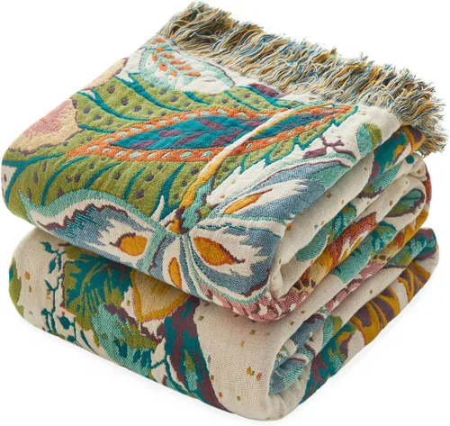 Miniatura 36 de MSGKV Manta de Tiro 100% Algodón para Cama Sofá Otoño 90''x 98'' Mantas de Muselina Súper Suaves Cálidas Colcha Bohemia Ligera Mantas Decorativas