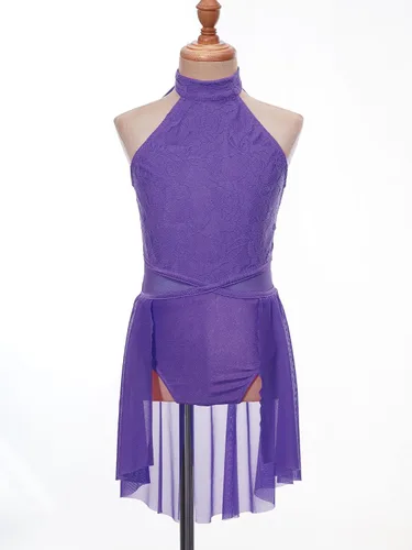 Miniatura 3 de Vestido de ballet lírico para niñas y niñas, sin mangas, encaje floral, leotardo contemporáneo, moderno disfraz de baile