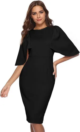 Miniatura 2 de Memoriesea Vestido midi de cóctel formal con volantes y mangas acampanadas para mujer