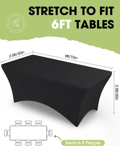 Miniatura 3 de Pureegg Mantel de Spandex de 6 pies - Paquete de 6, Cubierta de Mesa Ajustada y Elástica para Mesas Rectangulares, Tela Resistente a las Arrugas