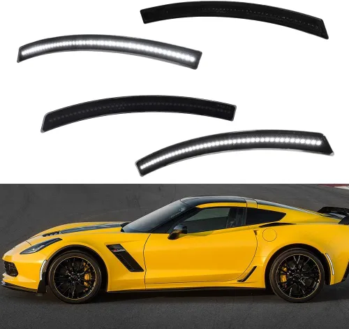 Miniatura 9 de Juego de 4 lámparas LED ámbar y rojo ahumadas compatibles con Chevrolet Corvette C7 2014 2015 2016 2017 2018 2019 Reemplazar OEM parachoques