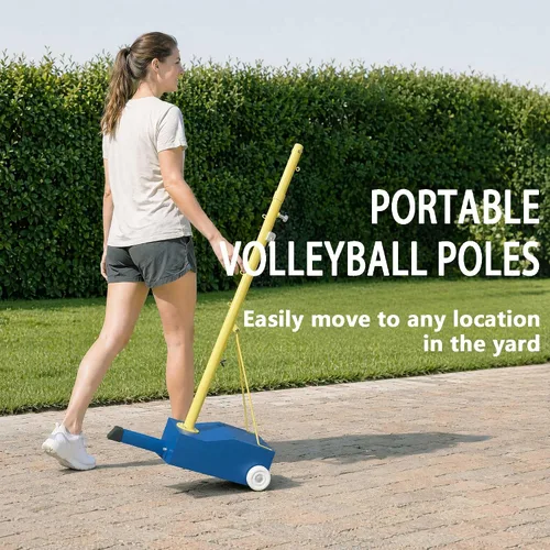Miniatura 6 de Red de voleibol con postes, postes de voleibol resistentes para patio trasero, con estacas de metal y cuerda resistente al viento, altura ajustable