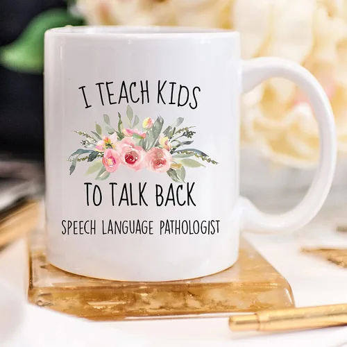 Miniatura 3 de YouNique Designs Taza SLP I Teach Kids to Talk Back, 11 onzas, taza de café con patología del habla y lenguaje, taza de patología del habla