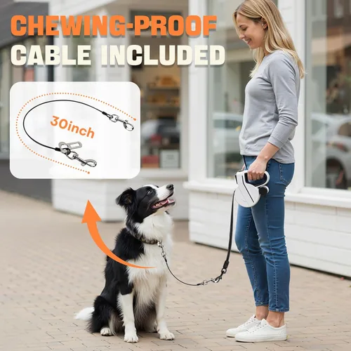 Miniatura 5 de Correa retráctil para perro con luz LED y cinta reflectante para paseo nocturno, correa de perro de 16 pies con dispensador de bolsas