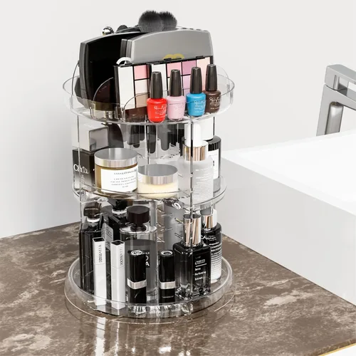 Yieach Organizador de maquillaje giratorio de 360 grados para tocador, organizador giratorio transparente y organizadores de maquillaje para