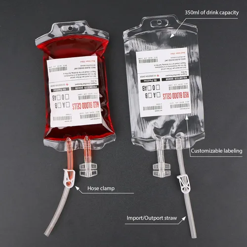 Miniatura 6 de UNIMEIX Paquete de 10 bolsas de sangre de Halloween para bebidas, bolsas de bebida de sangre falsa, bolsas reutilizables para bebidas intravenosas