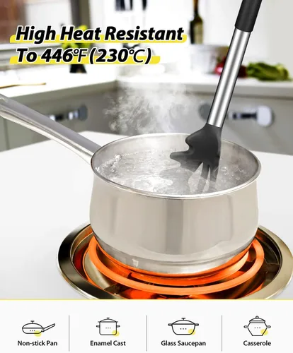 Miniatura 4 de Juego de tenedor de silicona para pasta y cucharón de sopa, antiadherente, sin BPA, resistente al calor, prácticos utensilios de cocina