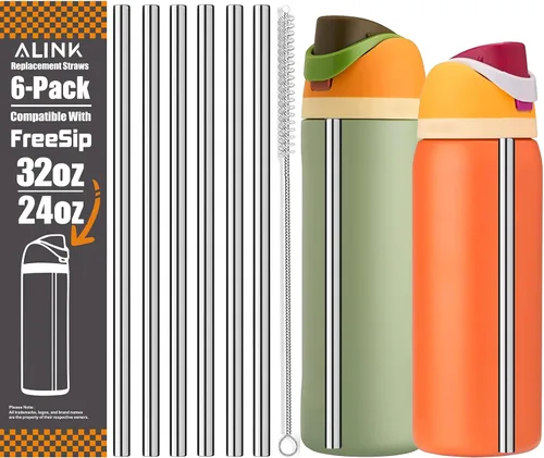 Miniatura 10 de ALINK Pajitas de acero inoxidable para botella de agua aislada Owala FreeSip de 16 onzas, paquete de 6 popotes de repuesto de metal reutilizables