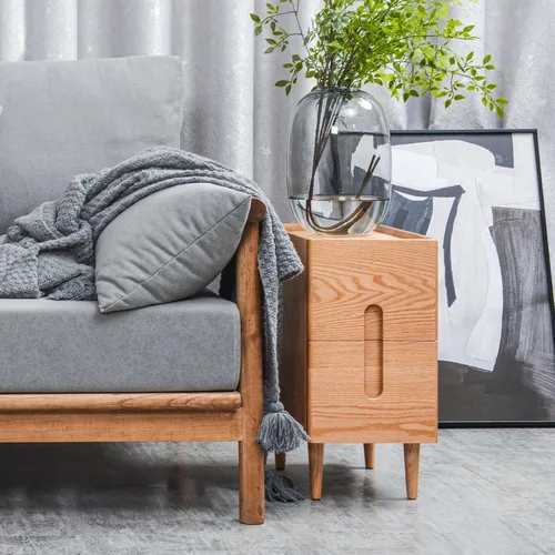 Miniatura 7 de Mesita de noche moderna de mediados de siglo, mesita de noche estrecha, mesa auxiliar minimalista para dormitorio, mesas de noche de 2 cajones