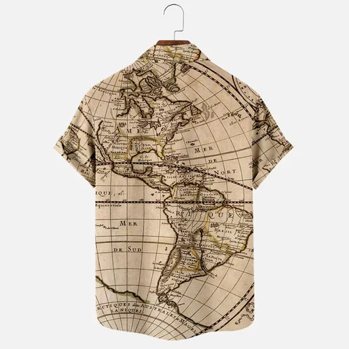 Miniatura 4 de Camisa hawaiana para hombre, casual, con botones, manga corta, unisex, para playa, a la moda, con estampado de mapa del mundo, tops de verano