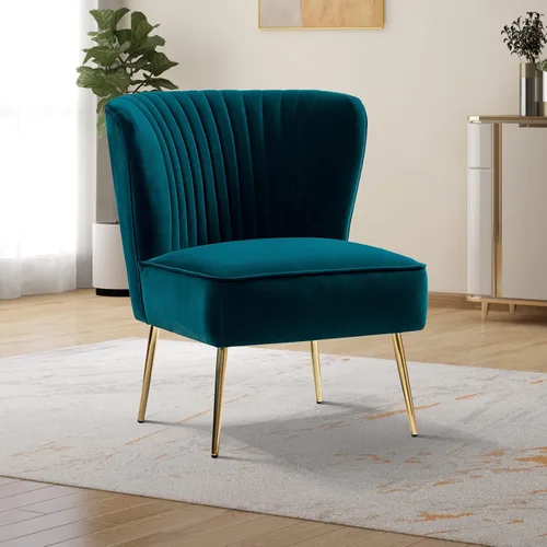 Miniatura 14 de Tina's Home Silla decorativa de terciopelo sin brazos, silla auxiliar pequeña tapizada moderna con patas doradas, cómoda y bonita silla con respaldo