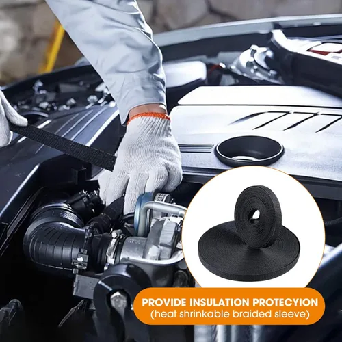 Miniatura 6 de Tubo Termorretráctil Trenzado Negro 2 en 1 Funda de Manguera de Telar de Alambre de Tela Retráctil Automotriz Protector de Gestión (1/2"-15ft)