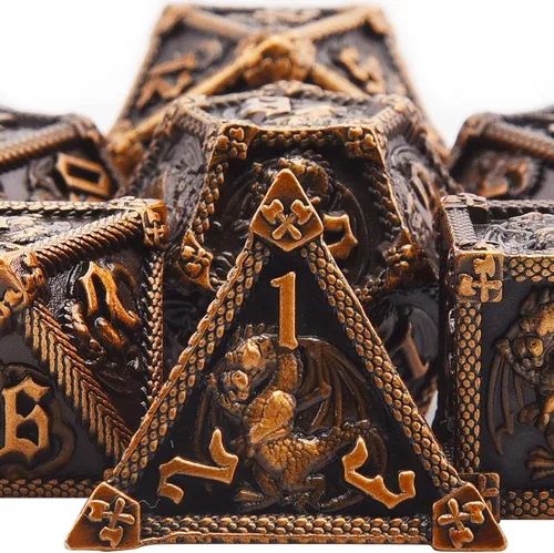 AUSTOR Juego de dados de metal DND de 7 troqueles, juego de dados poliédricos de Calabozos y Dragones con caja D20 D12 D10 D% D8 D6 D4 para