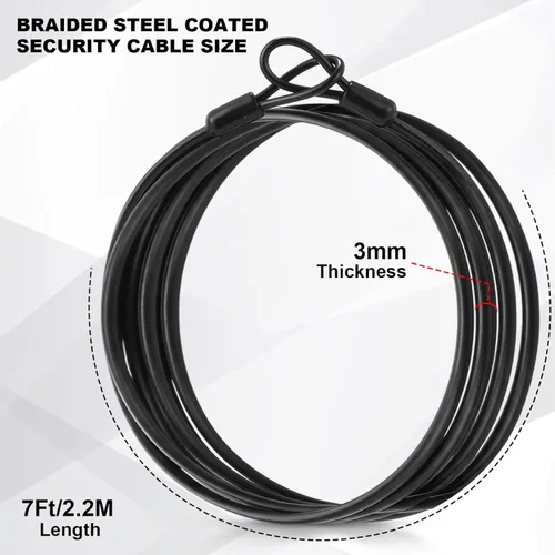 Miniatura 2 de Paquete de 12 cables de seguridad para equipaje con bucles de 7 pies de 0.118 in recubierto de acero trenzado para bicicleta, cable de doble bucle