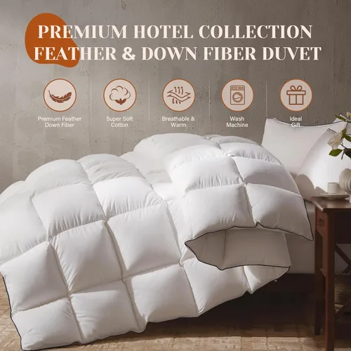 Miniatura 3 de Edredón de plumón de ganso de fibra de algodón tamaño Queen, relleno de edredón ultrasuave, edredón acolchado blanco de la colección de hotel