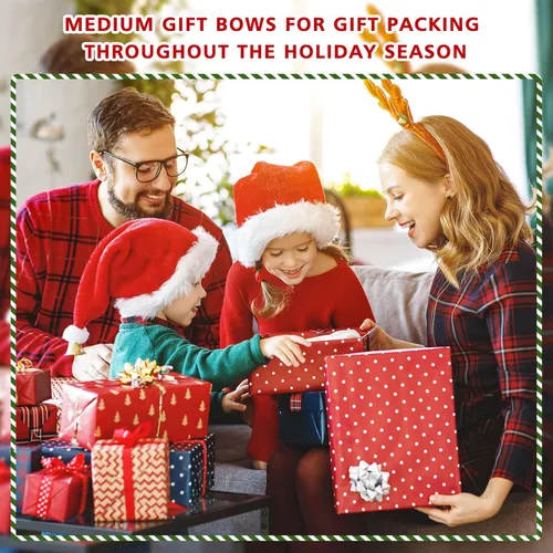 Miniatura 4 de Paquete de 24 lazos de Navidad para envolver regalos, lazos de regalo, varios lazos de Navidad autoadhesivos, lazos de estrella para regalos