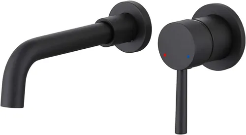 Grifo de lavabo de baño, grifo de baño montado en la pared, color negro mate, grifo mezclador giratorio con válvula