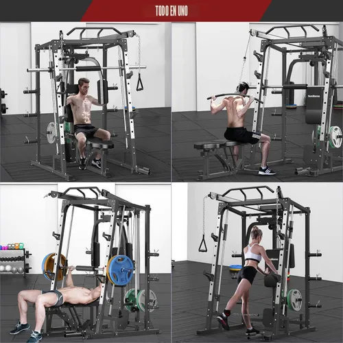 Miniatura 3 de SunHome Smith Machine, soporte para sentadillas Power Cage con barra Smith, sistemas de tracción LAT, máquina cruzada de cables y accesorio de cable