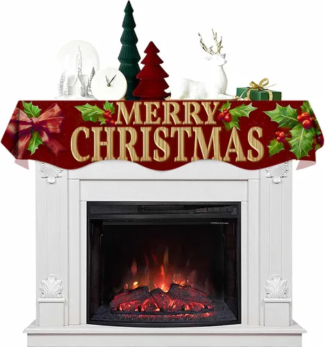 Miniatura 11 de NYZE Bufanda para Repisa de Chimenea Navideña 60 x 17 Pulgadas Cubierta Decorativa para Repisa de Chimenea de Navidad Camino de Mesa para Repisa