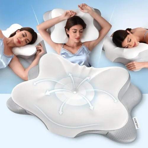 Almohada cervical para el dolor de cuello, espuma viscoelástica ergonómica para personas que duermen de lado y espalda Blanco