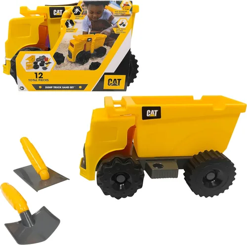 Miniatura 11 de CAT Juguetes de Construcción, Set de Arena de Excavadora Juguetes de Exterior - Camión Volquete de Juguete CAT de 10" y Cargadora, Casco, Pala