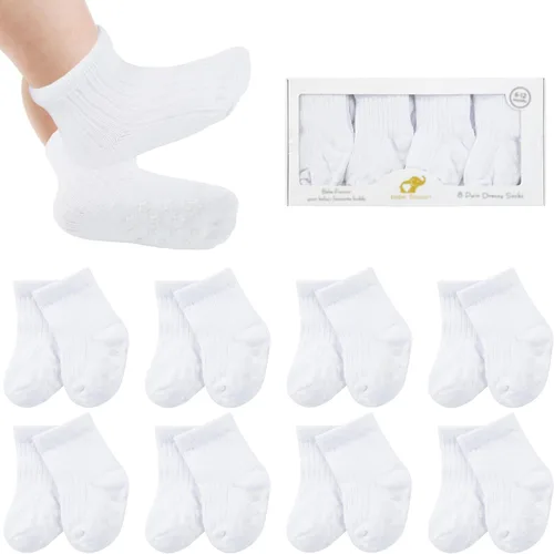 Miniatura 7 de 8 pares de calcetines de bebé con empuñaduras de algodón antideslizantes calcetines de caminar bonitos regalos para recién nacidos, niñas y niños
