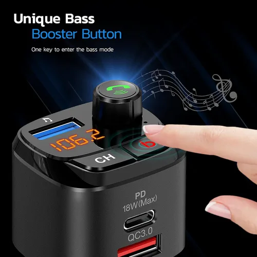 Miniatura 3 de Nulaxy Transmisor FM Bluetooth 5.0 para automóvil, QC3.0 y USB-C PD 18 W, adaptador de radio Bluetooth inalámbrico, reproductor de música, kit
