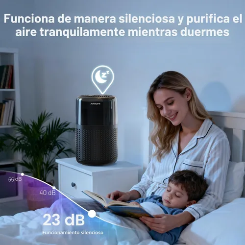 Miniatura 6 de AIRROMI Purificador de aire HEPA para dormitorio y hogar, purificador de aire para mascotas del hogar, elimina el olor de mascotas, olor a arena