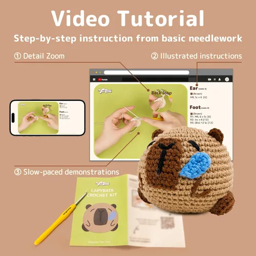 Miniatura 4 de Yeezhee Kit de ganchillo para principiantes, kit de animales de ganchillo con tutoriales en video paso a paso, kit de tejido para principiantes