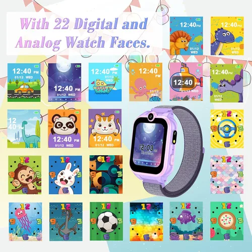 Miniatura 6 de Reloj inteligente para niños y niñas, regalos para niños de 4 a 10 años, doble cámara, pantalla táctil, reloj inteligente para niños con 18