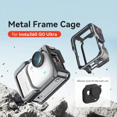 Miniatura 2 de Jaula de Marco de Aluminio con Funda de Silicona para Lente para Insta360 GO Ultra, Carcasa Protectora Metálica Duradera con Montura de Zapato Frío