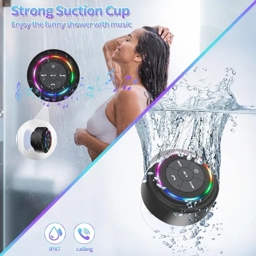Miniatura 3 de Altavoz de ducha Bluetooth, altavoces Bluetooth portátiles con ventosa, altavoz impermeable IP67 con luz LED, inalámbrico, flotante, para camping