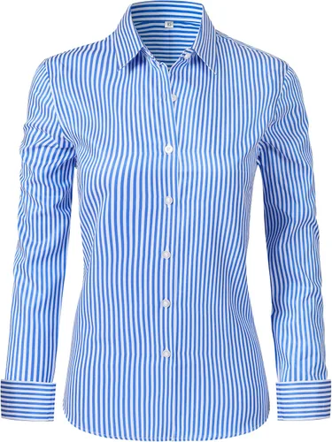 Miniatura 27 de Ruisin - Camisas supersuaves sin arrugas y con botones para mujer, unicolor, manga larga, diseño a rayas, estilo formal, blusa de vestir