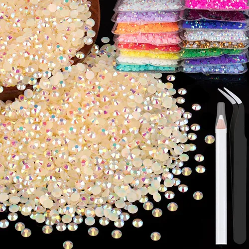 Miniatura 59 de 5000 piezas de diamantes de imitación de resina de 0.118 pulgadas a granel, color verde oscuro AB con parte trasera plana, diamantes de imitación